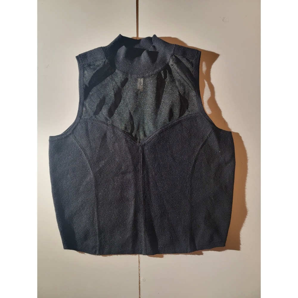 Anthropologie Sweetheart Neckline Black Mesh Knit Top Size M